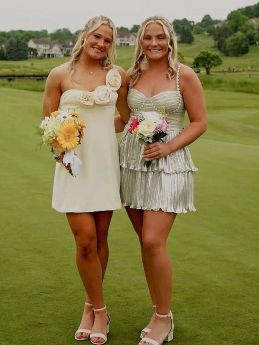 Valethia | Ivory - One Shoulder A Line Short Homecoming Dresses With Flowers