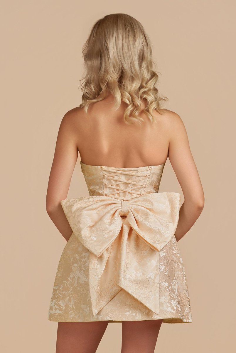 Vanille | Champagne - Strapless Satin A Line Homecoming Dress With Bowknot - KissProm