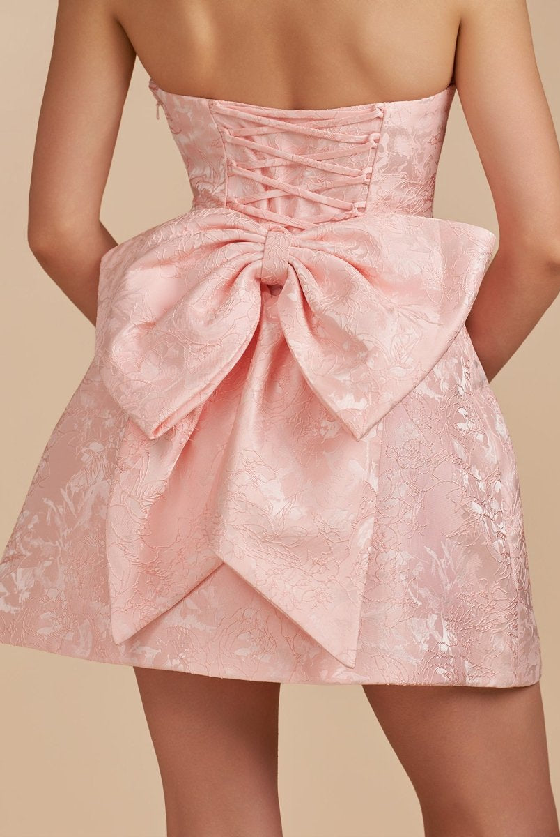 Vanille | Pink - Strapless Satin A Line Homecoming Dress With Bowknot