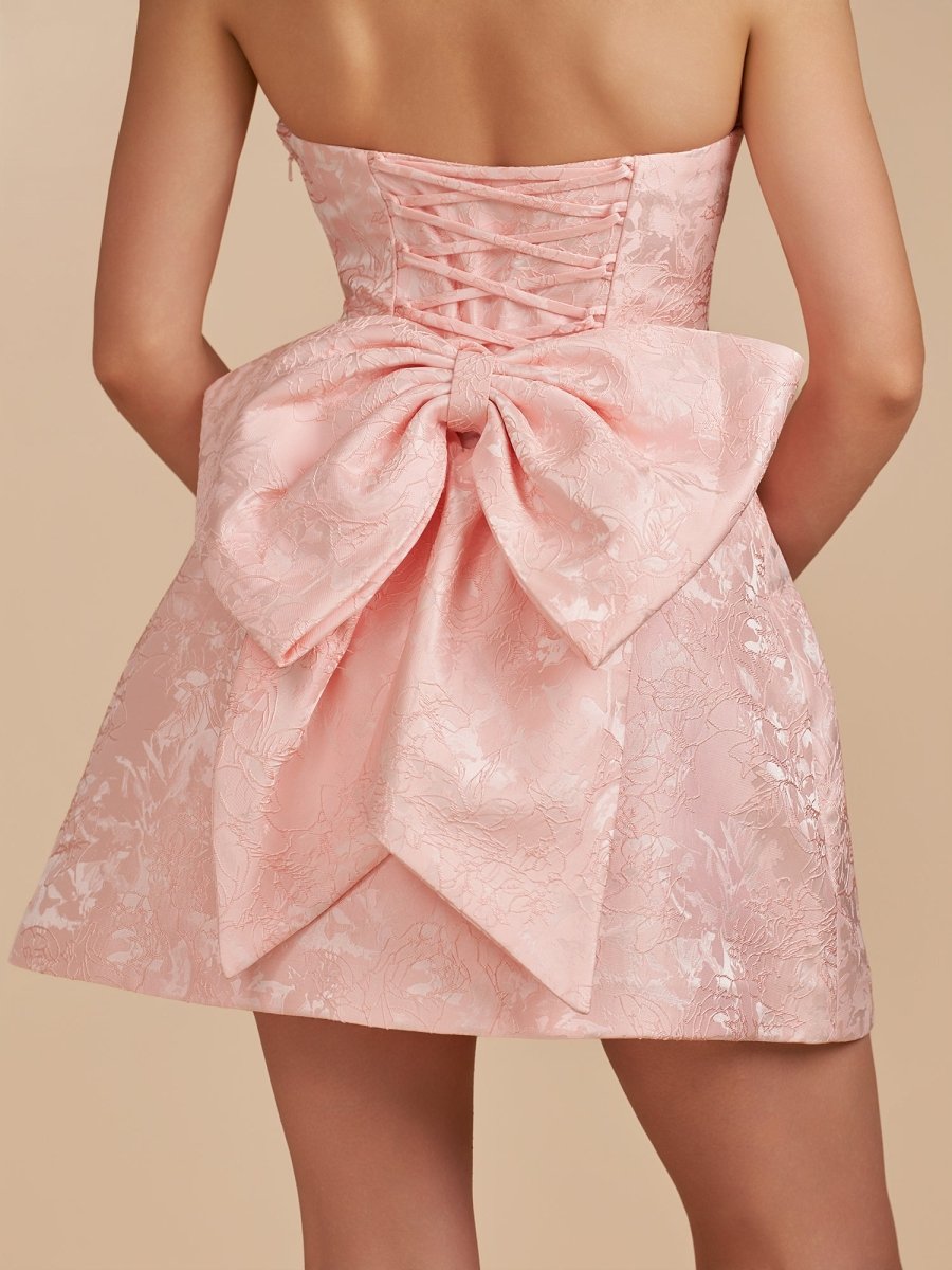 Vanille | Pink - Strapless Satin A Line Homecoming Dress With Bowknot