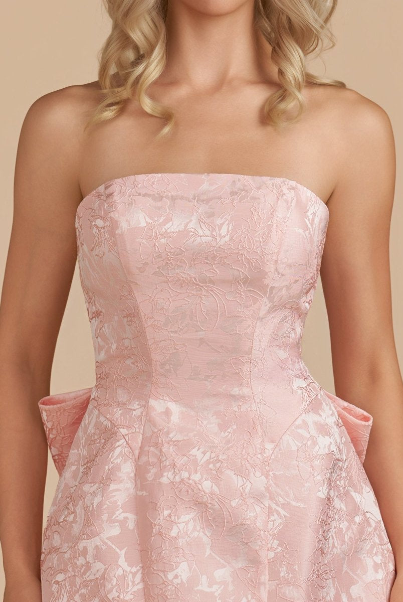 Vanille | Pink - Strapless Satin A Line Homecoming Dress With Bowknot