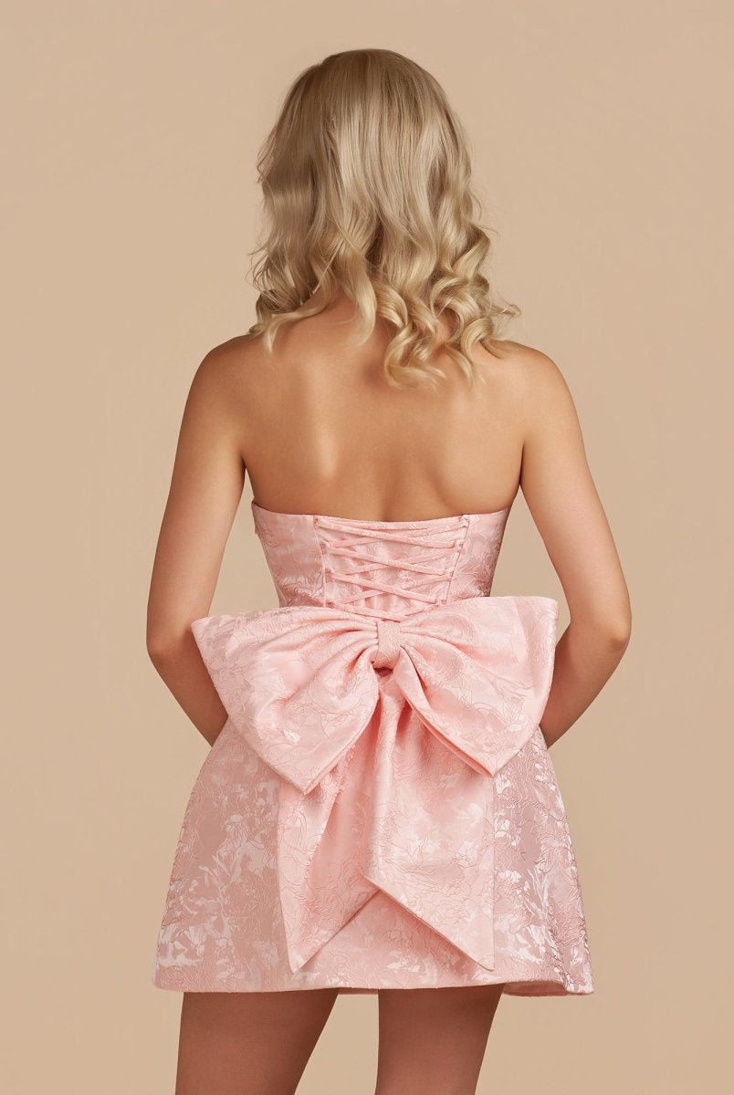 Vanille | Pink - Strapless Satin A Line Homecoming Dress With Bowknot