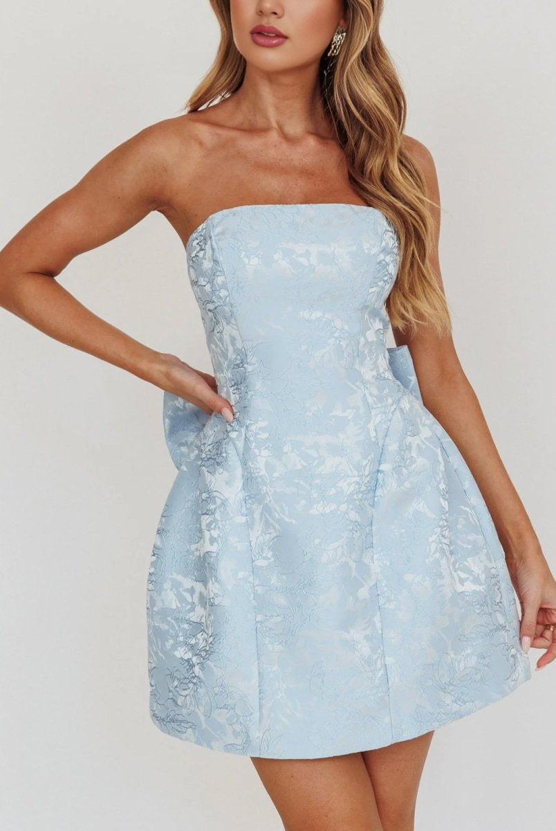 Vanille | Sky Blue - Strapless Satin A Line Homecoming Dress With Bowknot