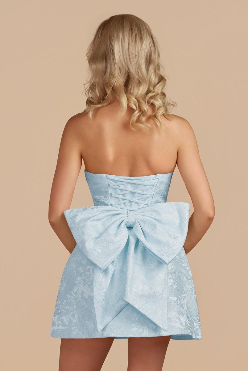 Vanille | Sky Blue - Strapless Satin A Line Homecoming Dress With Bowknot