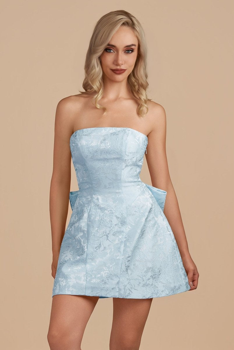 Vanille | Sky Blue - Strapless Satin A Line Homecoming Dress With Bowknot