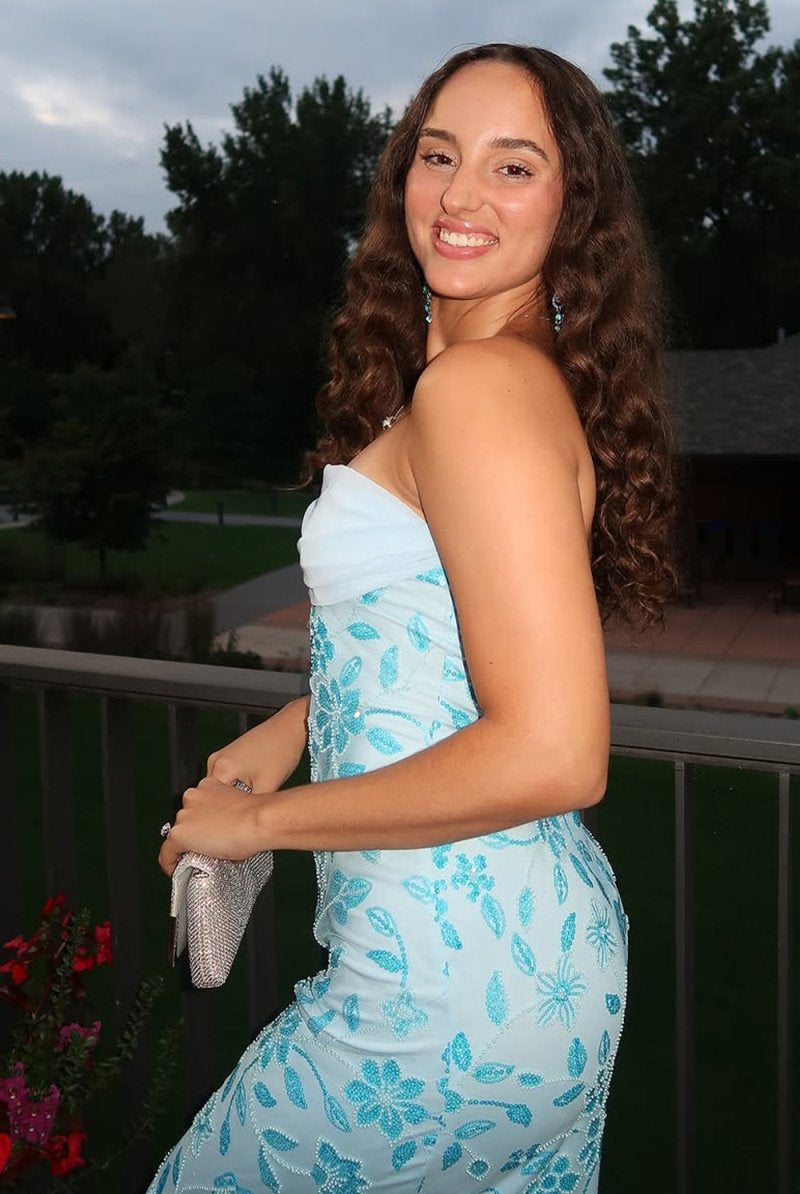 Varelia | Blue - Strapless Sheath Floral Sequins Long Prom Dresses - KissProm