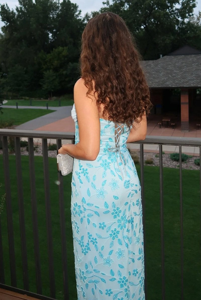 Varelia | Blue - Strapless Sheath Floral Sequins Long Prom Dresses - KissProm