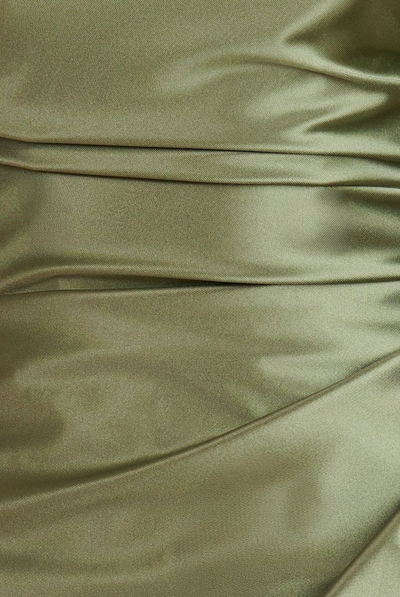 Vaya | Olive - Sheath Spaghetti Straps Pleated Satin Short Homecoming Dress