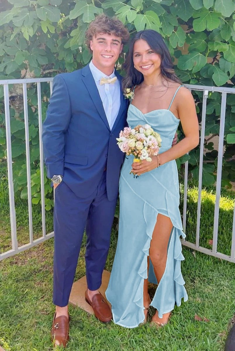 Venicia | V-Neck Yellow Chiffon Ruffles Long Prom Dresses with Slit