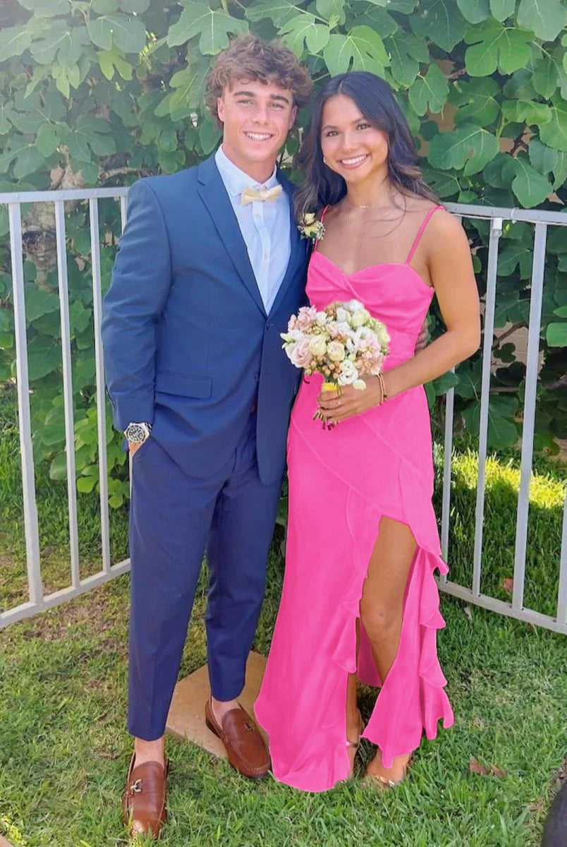 Venicia | V-Neck Yellow Chiffon Ruffles Long Prom Dresses with Slit