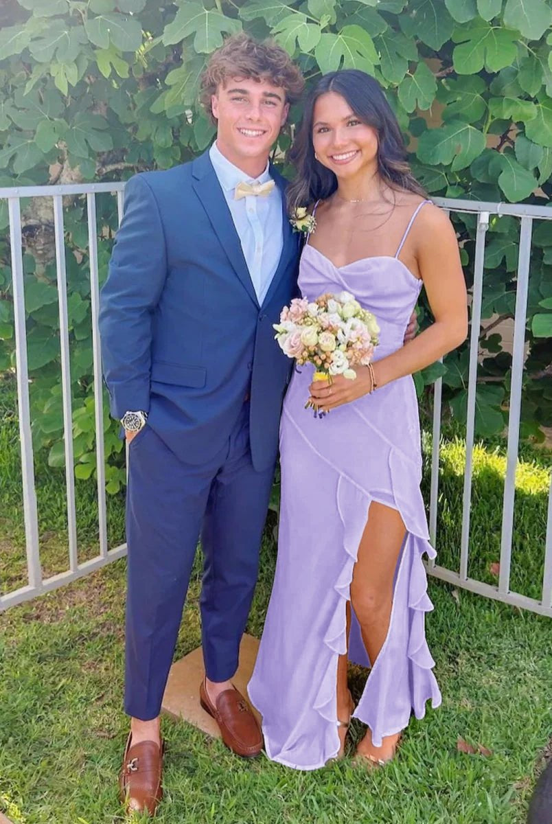 Venicia | V-Neck Yellow Chiffon Ruffles Long Prom Dresses with Slit