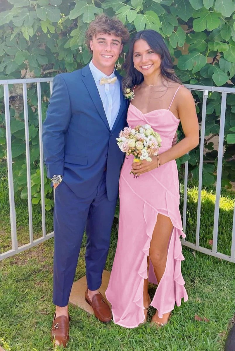 Venicia | V-Neck Yellow Chiffon Ruffles Long Prom Dresses with Slit