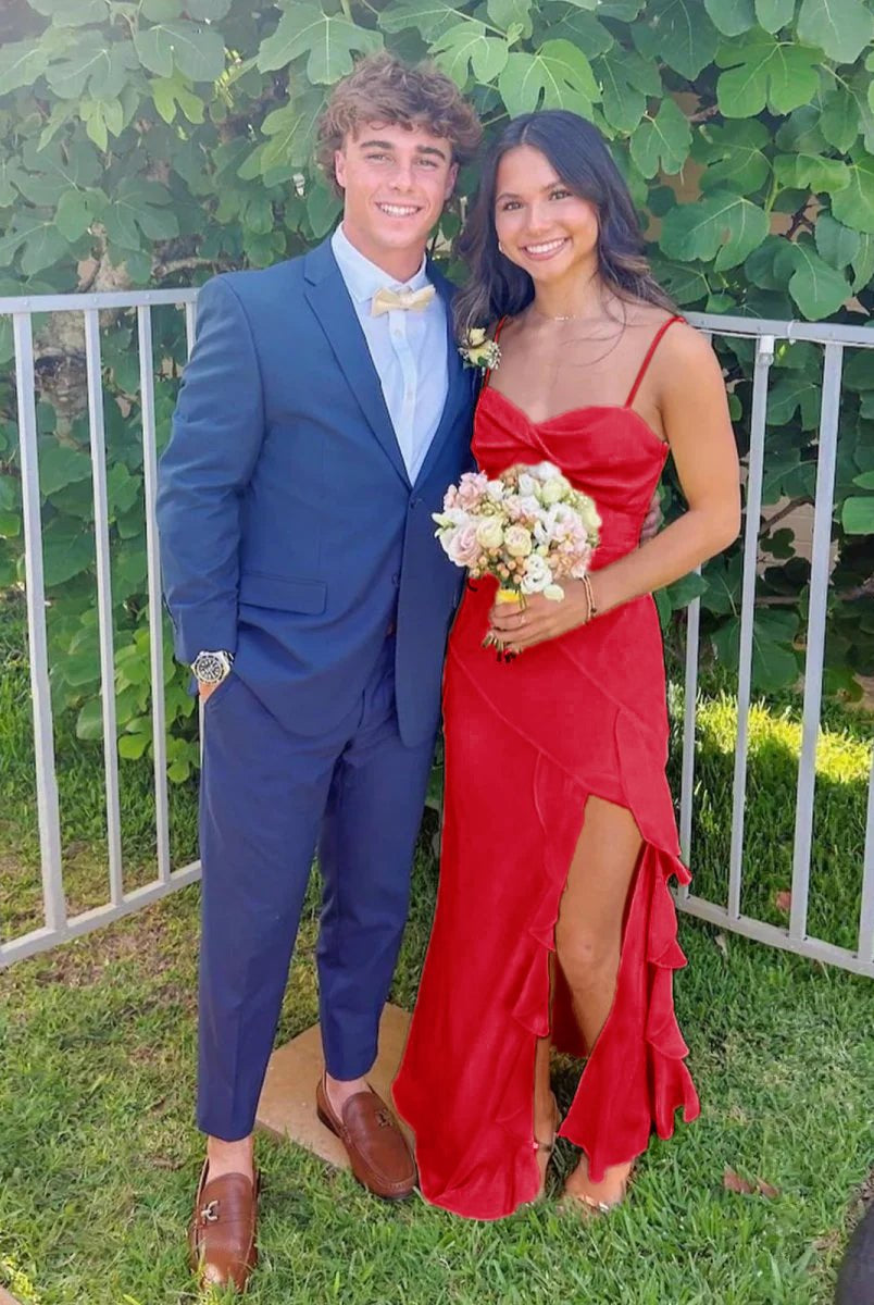 Venicia | V-Neck Yellow Chiffon Ruffles Long Prom Dresses with Slit