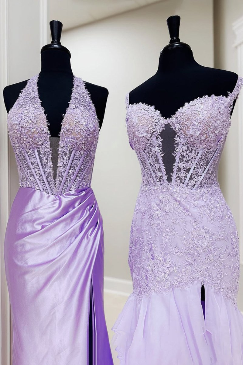 Vianna | Blue - Off The Shoulder Mermaid Chiffon Ruffled Formal Prom Dresses With Appliques - KissProm