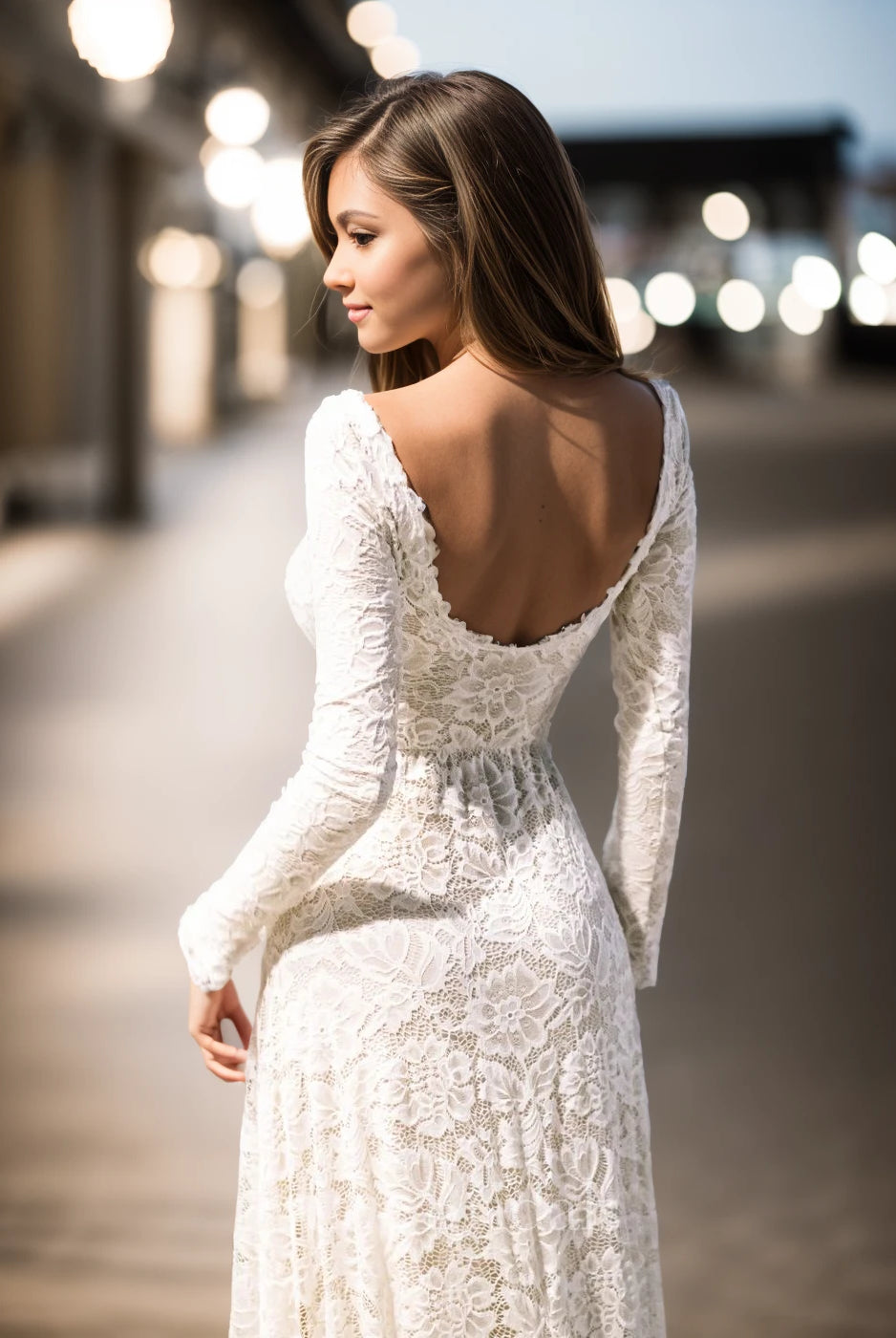 Vintage Floral Boho Lace Wedding Dress with Sleeves Modest Boat Neck Low-V Back Princess Bridal Gown
