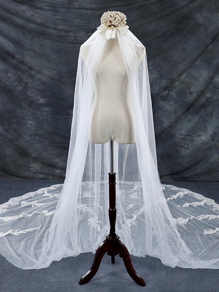 Vintage Floral Lace Cathedral Veil Bridal Veil Wedding Veil - KissProm