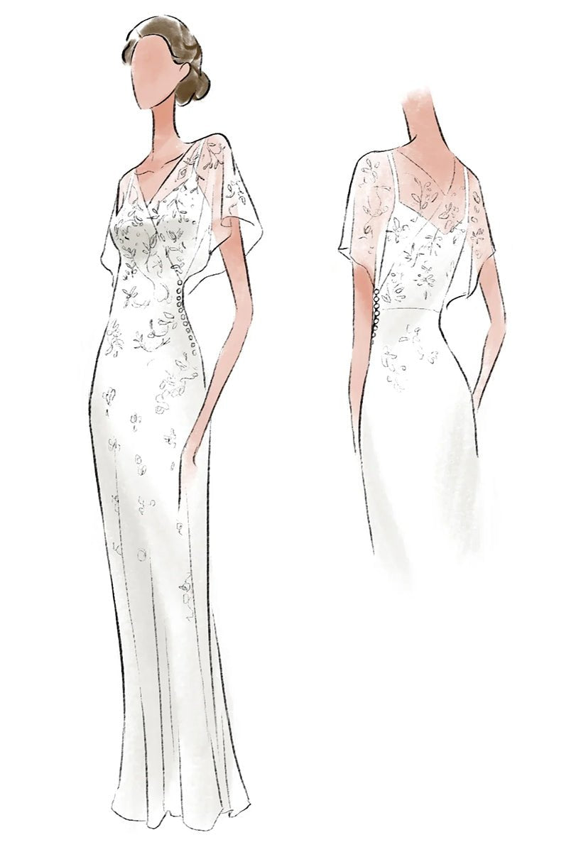 Vintage Graceful Floral V - neck V - back Side Button Decorated Lace Wedding Dress With Butterfly Sleeves - KissProm