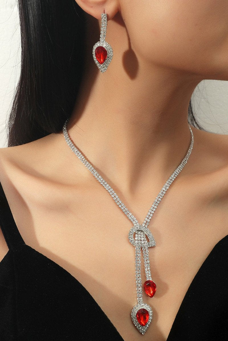 Vintage Teardrop Gemstone Necklace And Earrings Set - KissProm