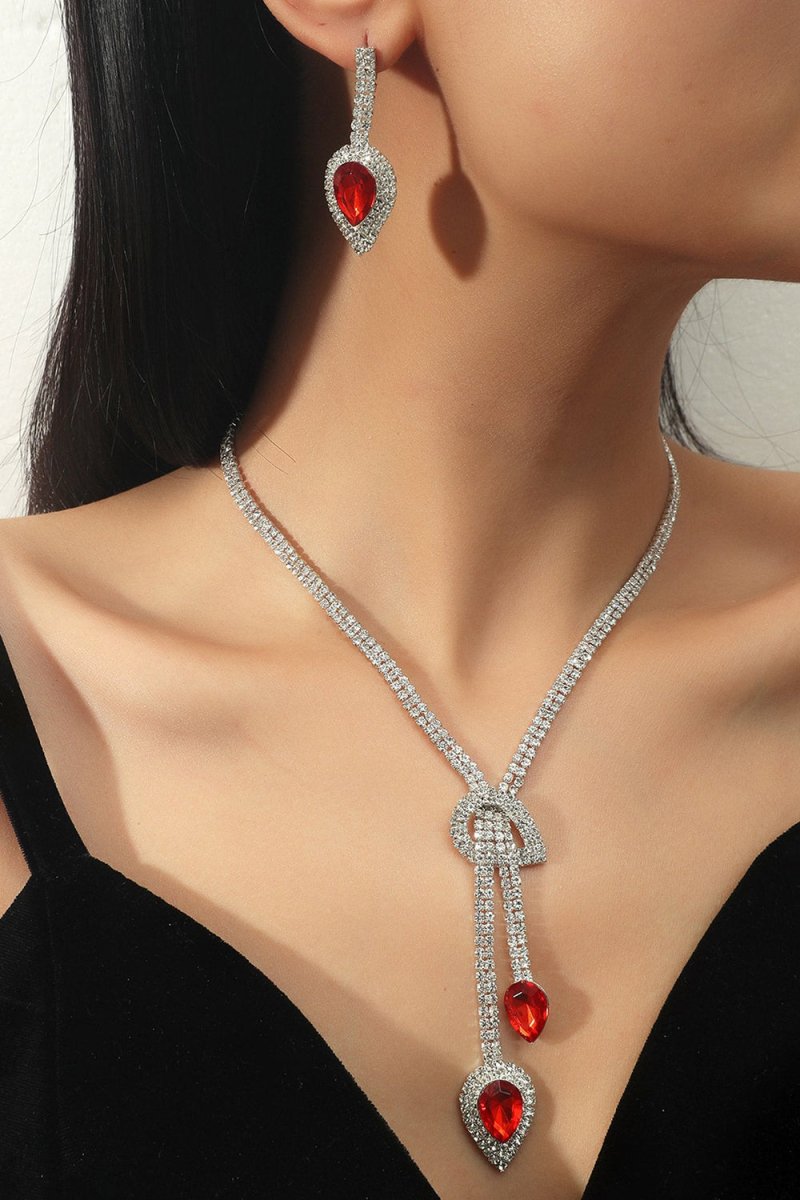 Vintage Teardrop Gemstone Necklace And Earrings Set - KissProm