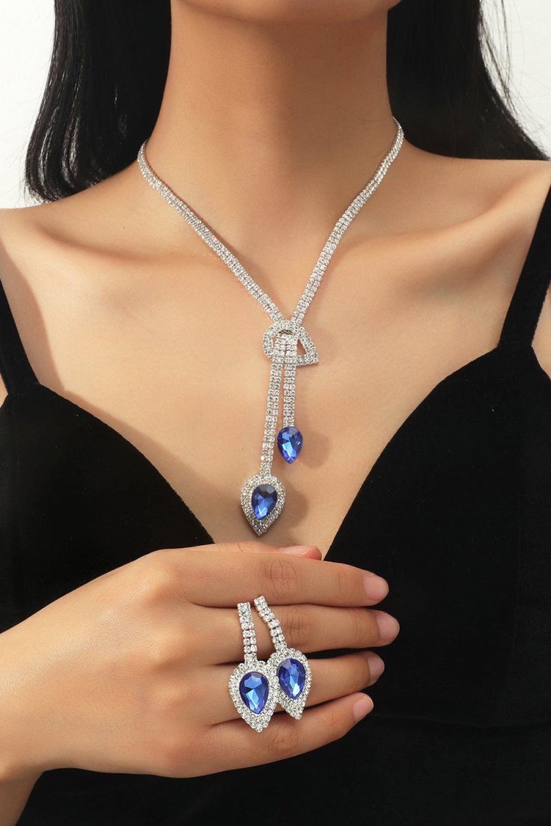 Vintage Teardrop Gemstone Necklace And Earrings Set - KissProm