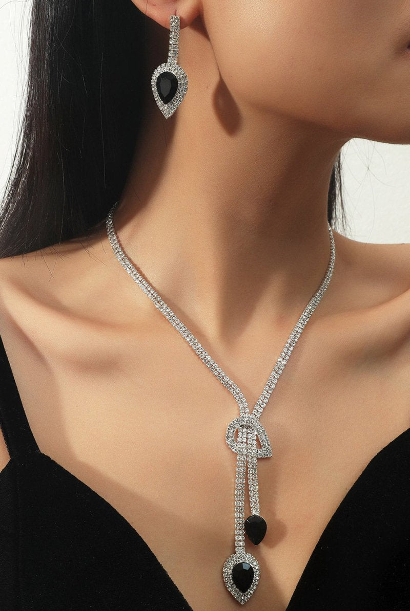 Vintage Teardrop Gemstone Necklace And Earrings Set - KissProm