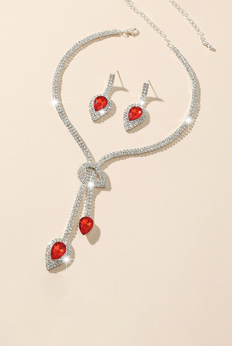 Vintage Teardrop Gemstone Necklace And Earrings Set - KissProm
