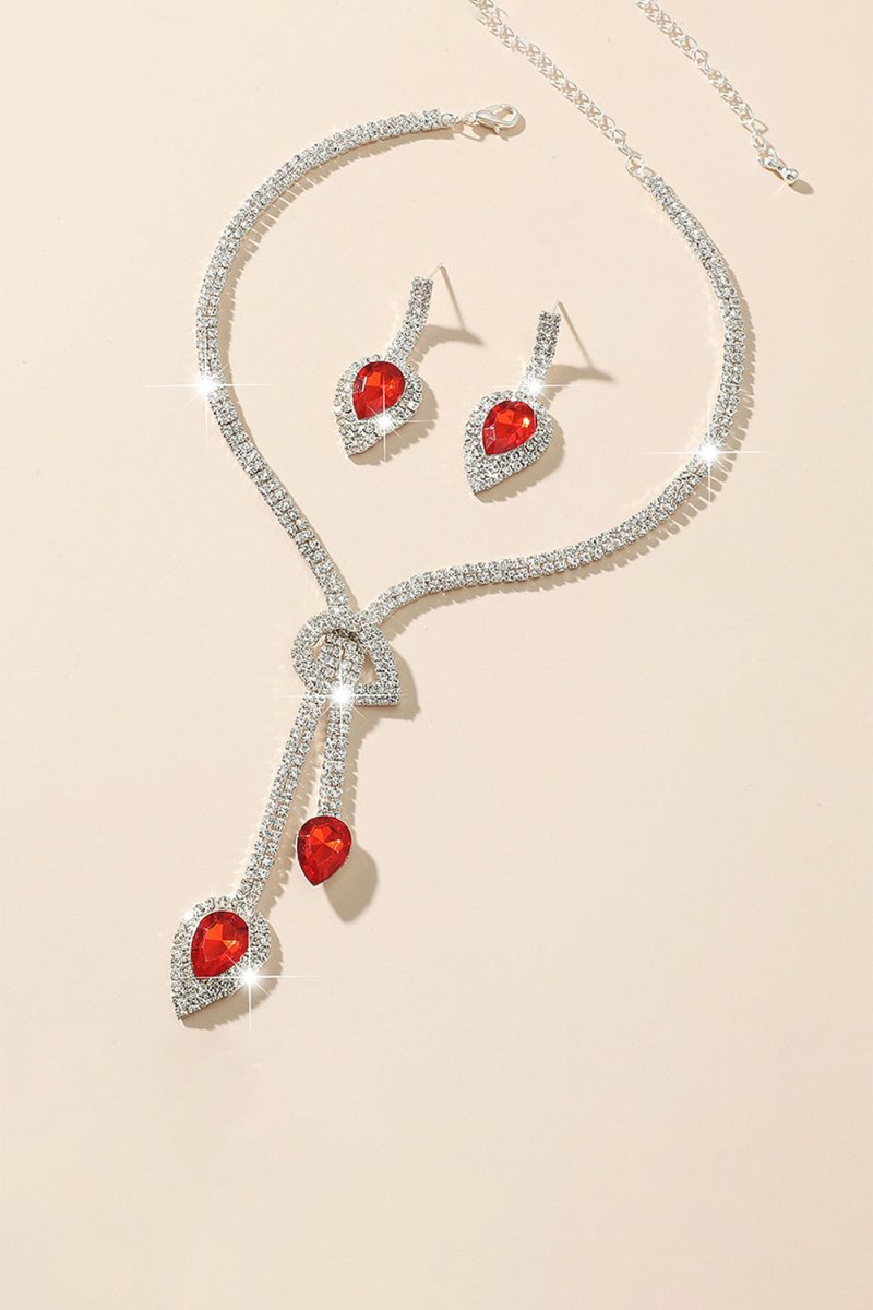 Vintage Teardrop Gemstone Necklace And Earrings Set - KissProm