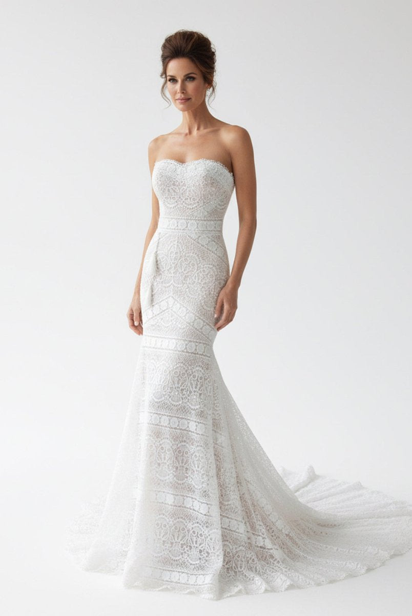 Vintage White Mermaid Lace Wedding Dress with Tassel - KissProm