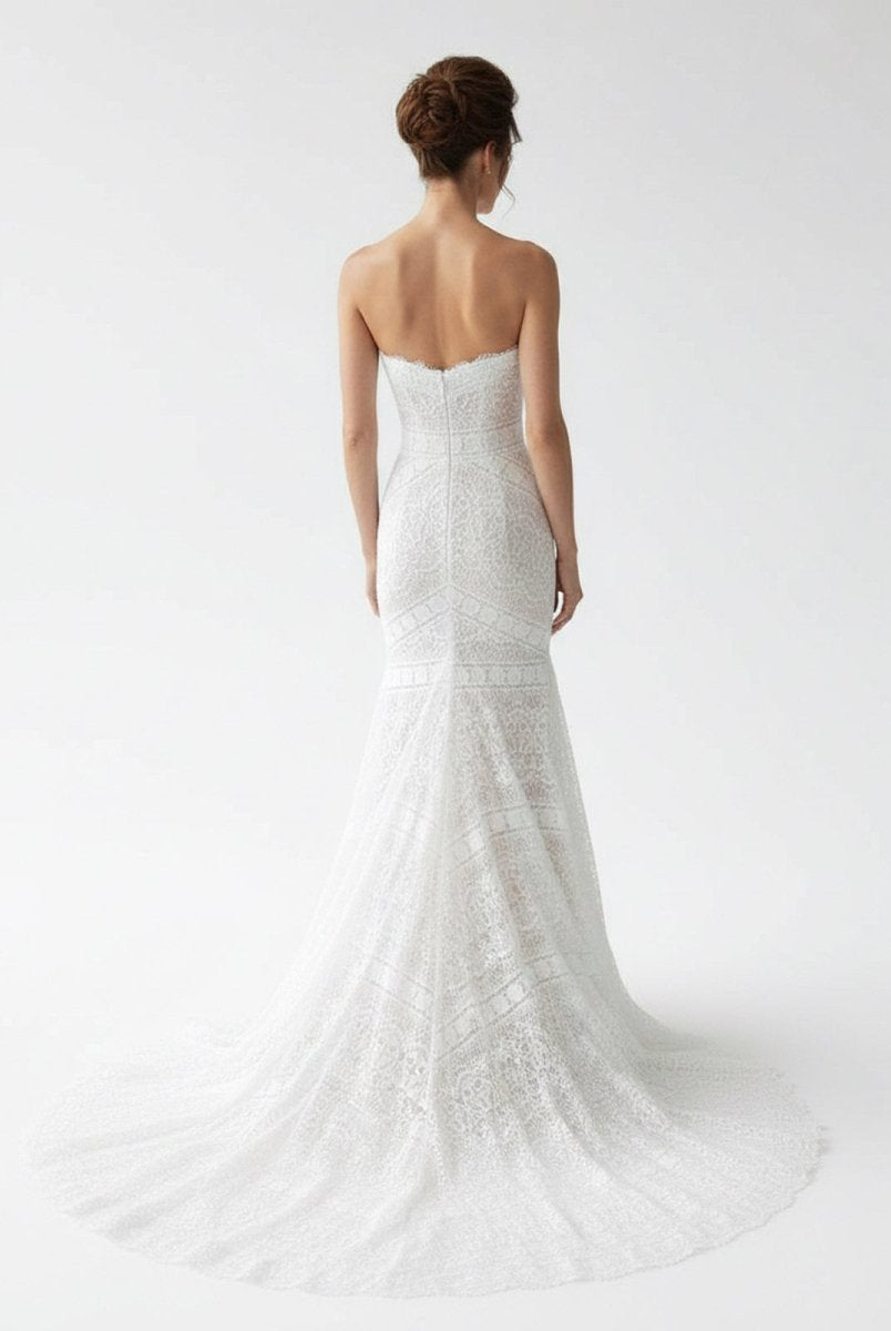 Vintage White Mermaid Lace Wedding Dress with Tassel - KissProm