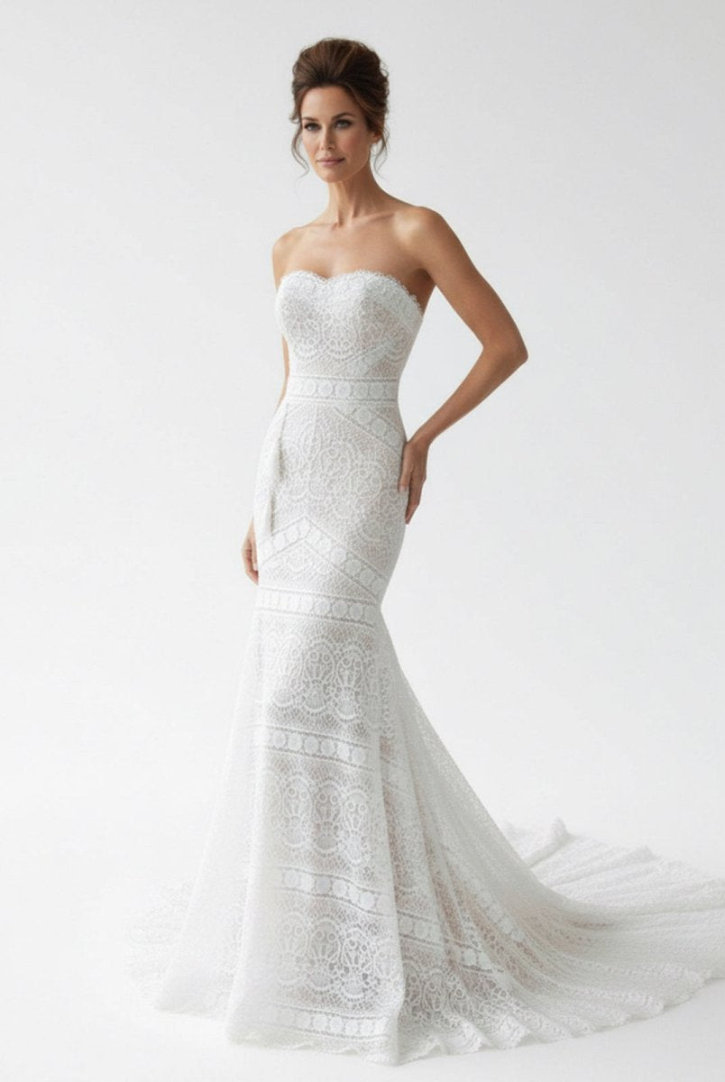 Vintage White Mermaid Lace Wedding Dress with Tassel - KissProm