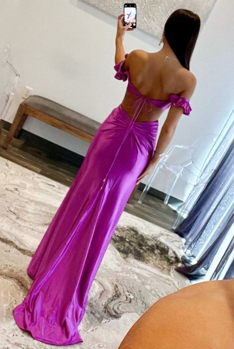 Violet Flutter Sleeve Cutout Mermaid Fitted Gown