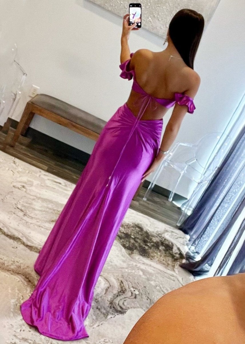 Violet Flutter Sleeve Cutout Mermaid Fitted Gown