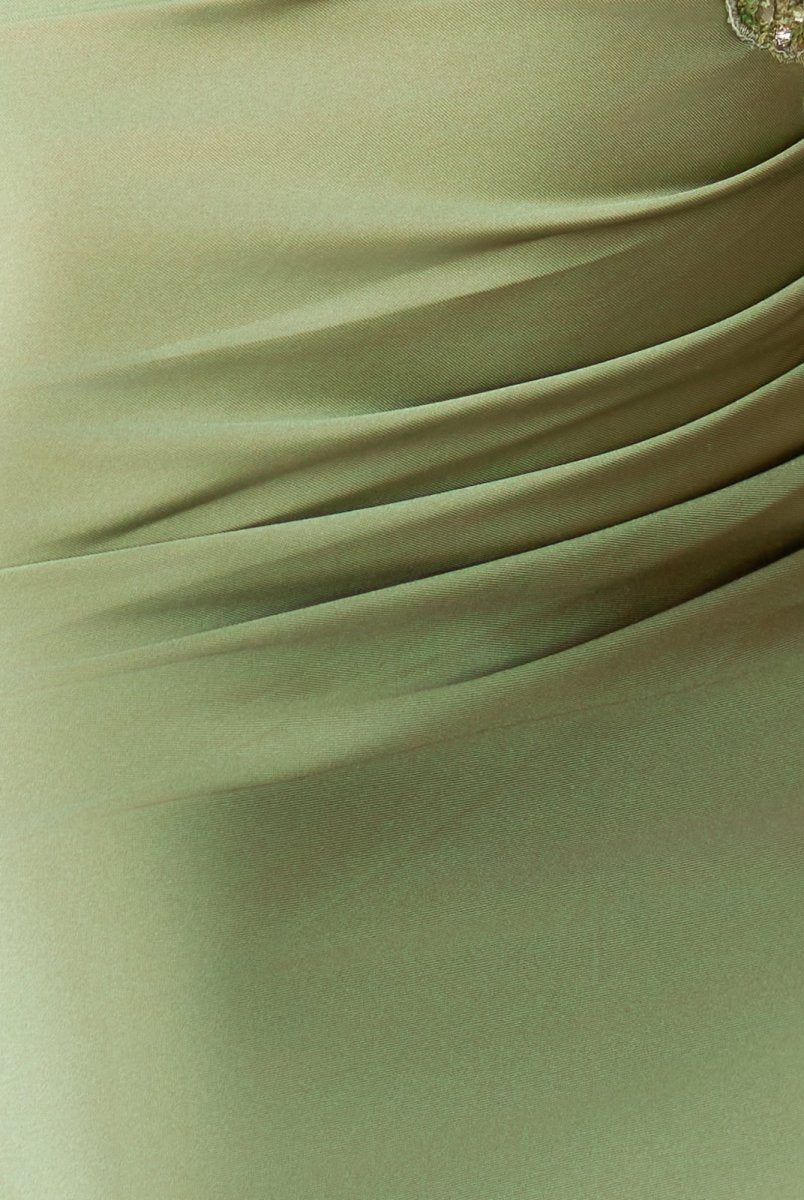 Vira | Sage - Bodycon Satin Sequined Corset Homecoming Dresses with Lace Appliques