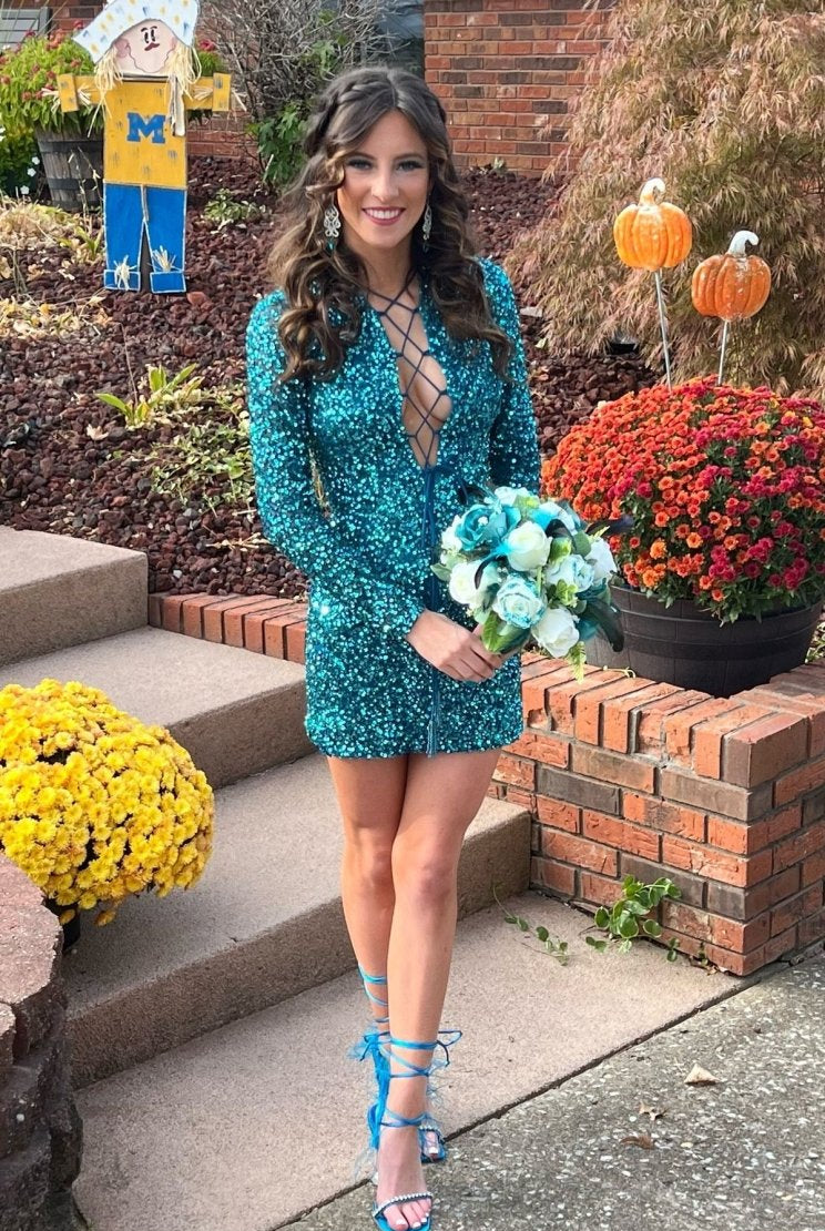 Prunella |Bodycon Long Sleeve Sequins Homecoming Dress