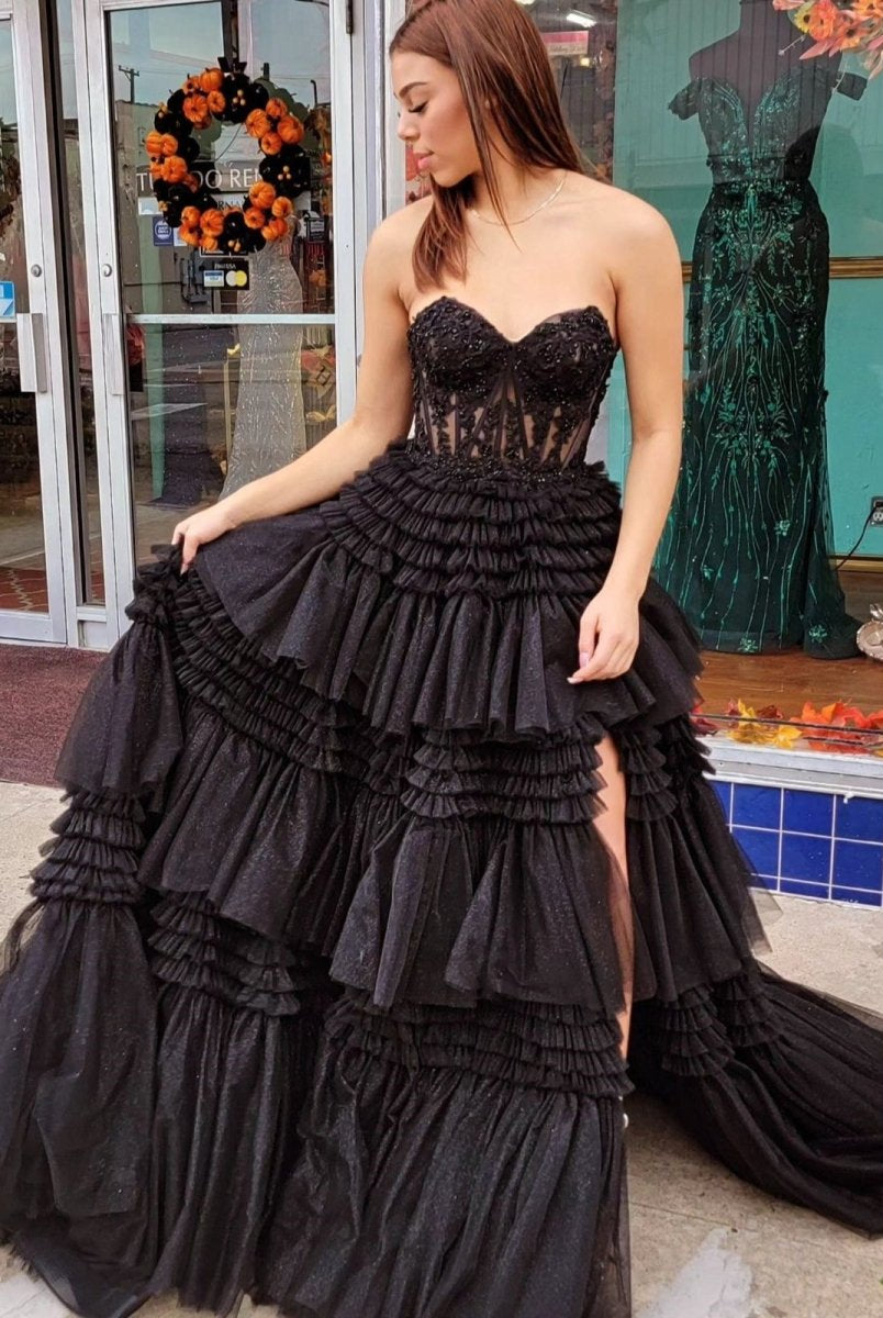 Adelyn |A-Line Sweetheart Tiered Long Tulle Prom Dress