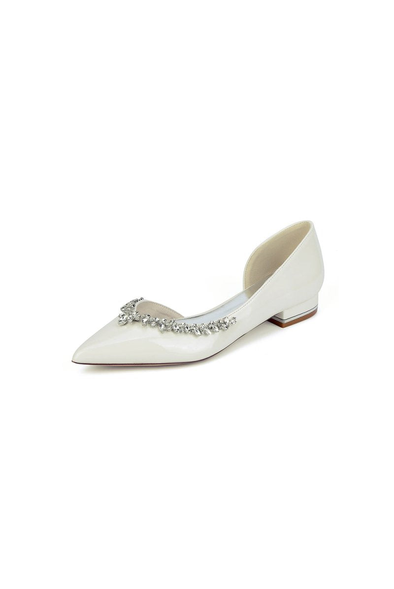White Ballet Flats with Crystal Accent - KissProm