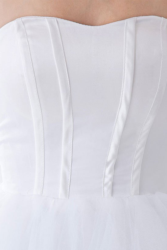 White Classic Strapless Satin High Low Wedding Dress