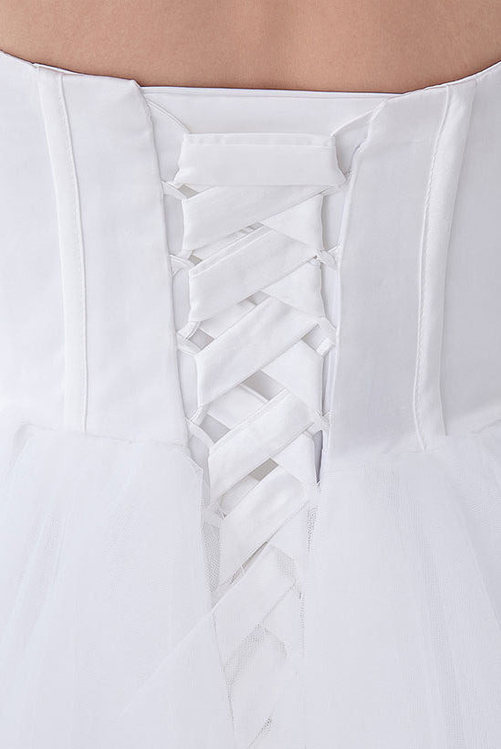 White Classic Strapless Satin High Low Wedding Dress