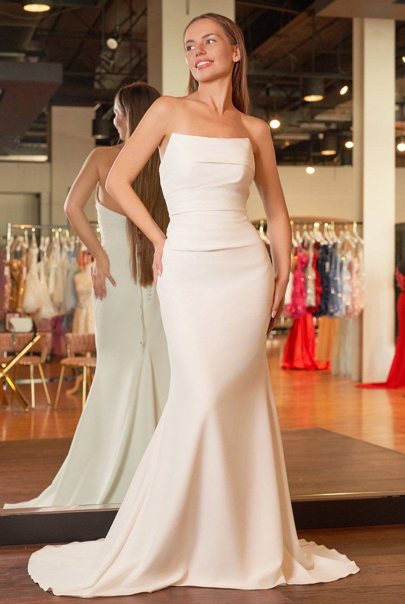 Elegant Mermaid Strapless Elastic Satin Wedding Dresses with Train