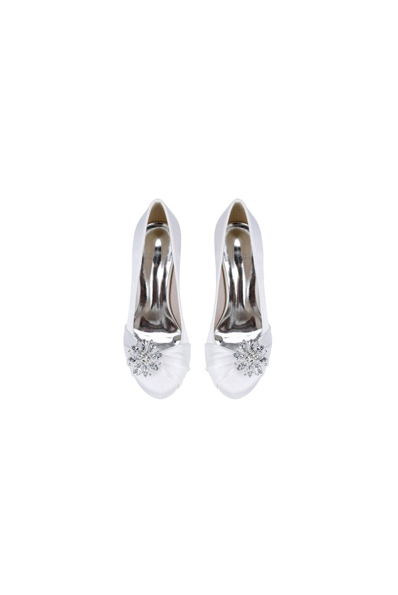 Silver High Heels with Crystal Bow Decoration - KissProm