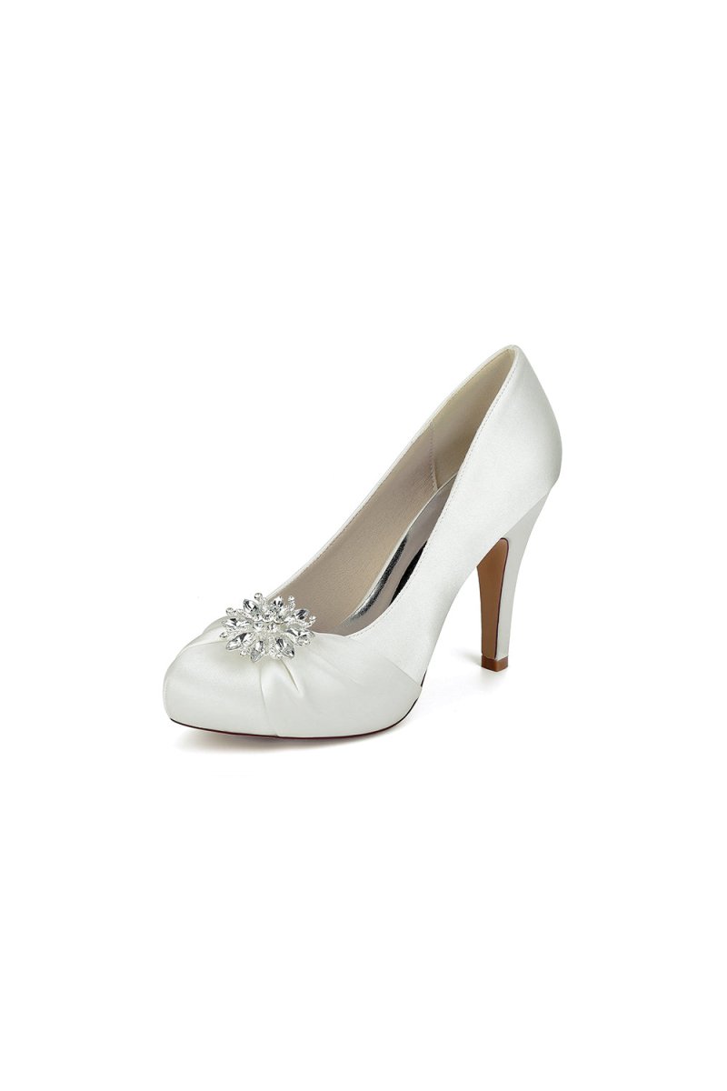 Silver High Heels with Crystal Bow Decoration - KissProm