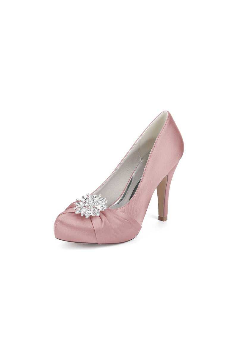 Silver High Heels with Crystal Bow Decoration - KissProm