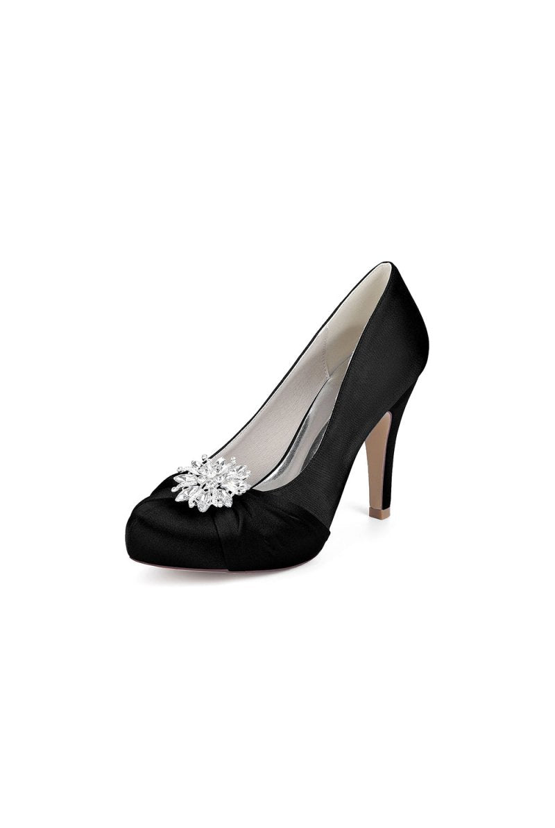 Silver High Heels with Crystal Bow Decoration - KissProm
