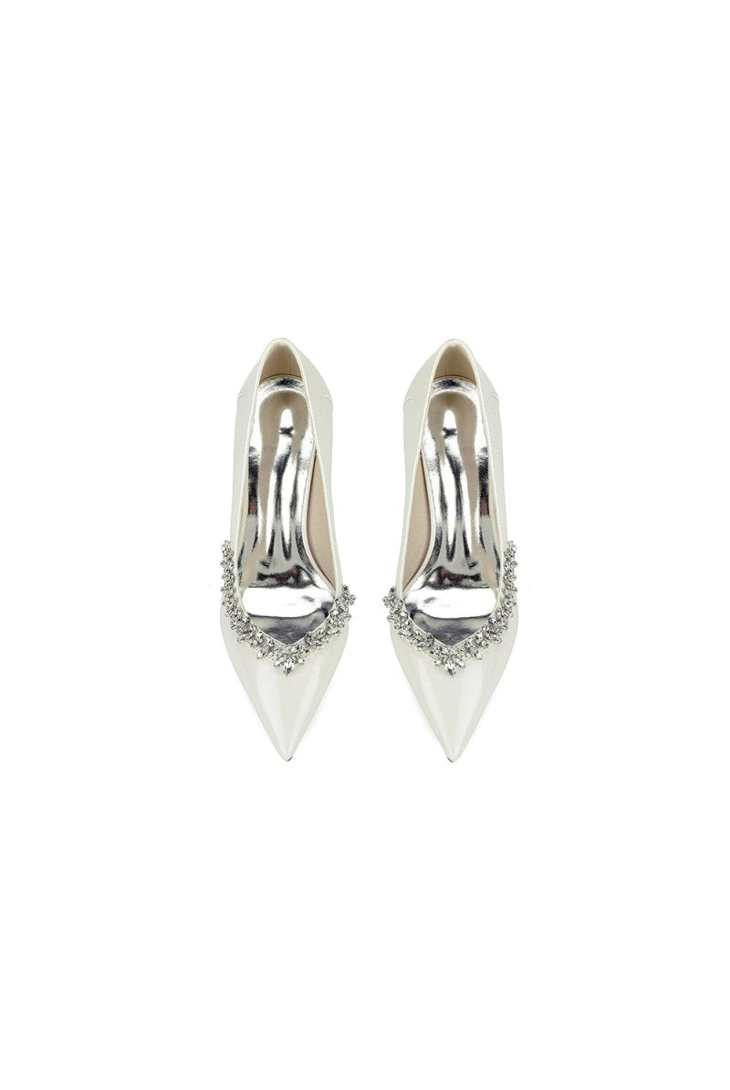 Ivory High Heels with Crystal - Embellished Metal Accent - KissProm