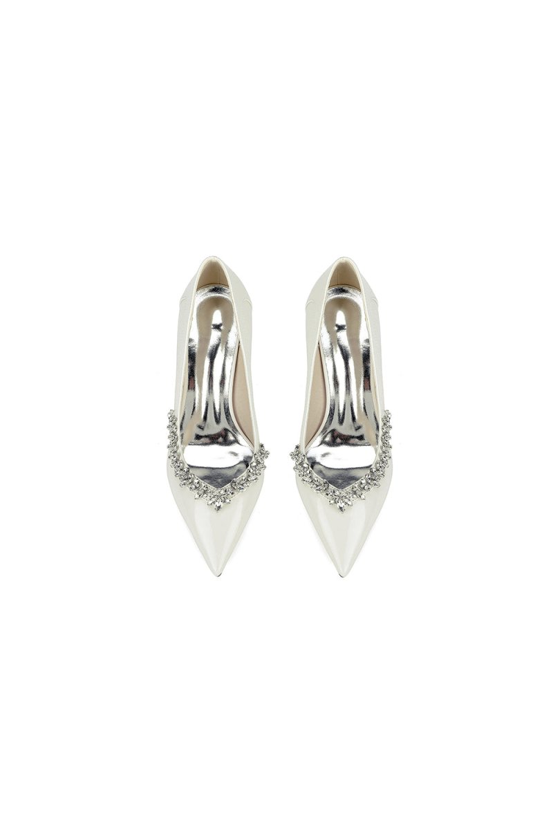 Ivory High Heels with Crystal - Embellished Metal Accent - KissProm