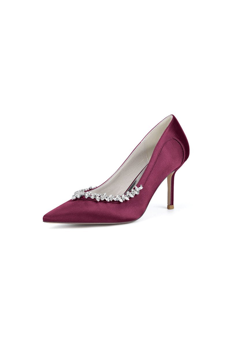 Burgundy High Heels with Crystal Embellishments - KissProm