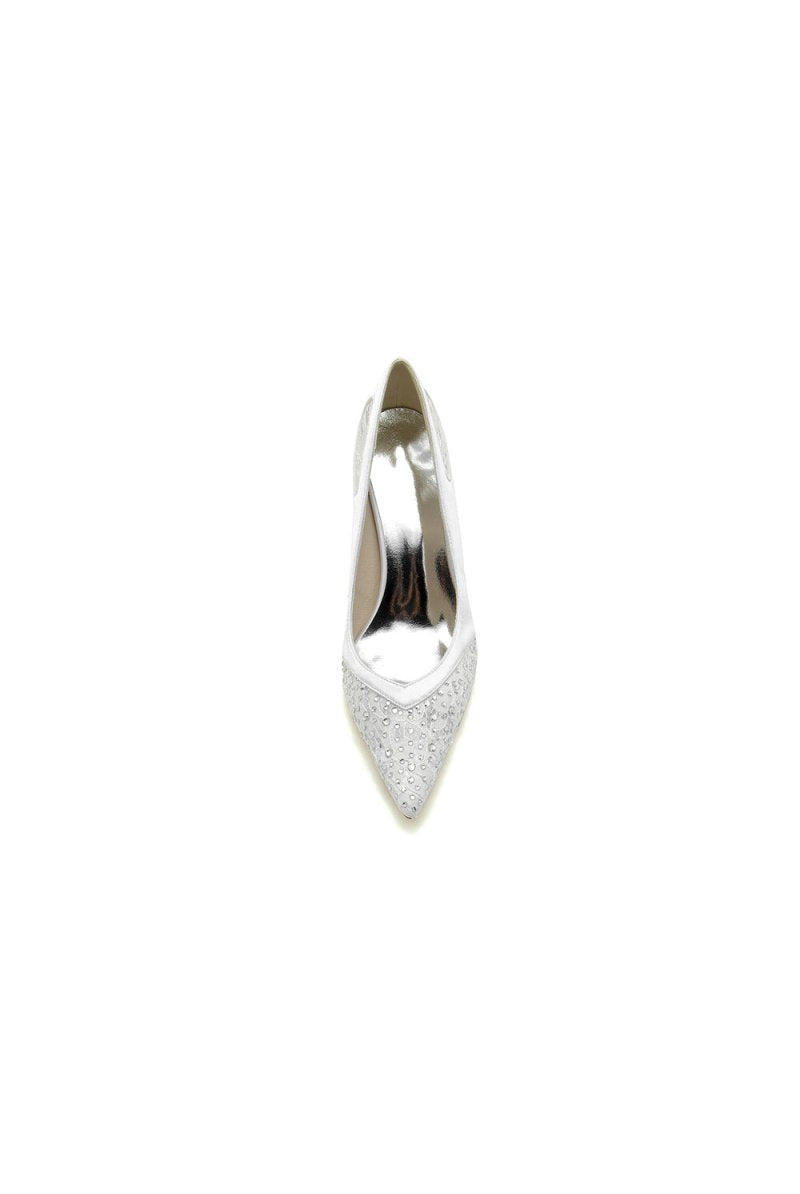 Champagne High Heels with Silver Bead and Lace Trim - KissProm