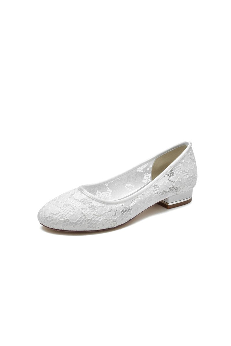 White Lace Open Toe Flats Bridal Shoes - KissProm