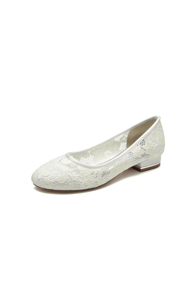 White Lace Open Toe Flats Bridal Shoes - KissProm