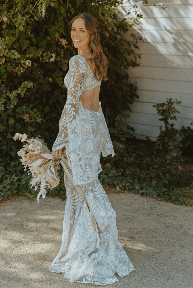 White Mermaid Enchantment Flower Prints Wedding Dress